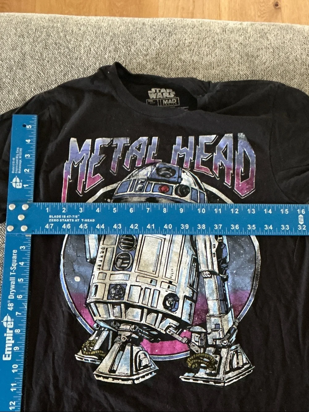 Star Wars Black R2-D2 Metal Head Graphic Tee with Purple and Blue Accents